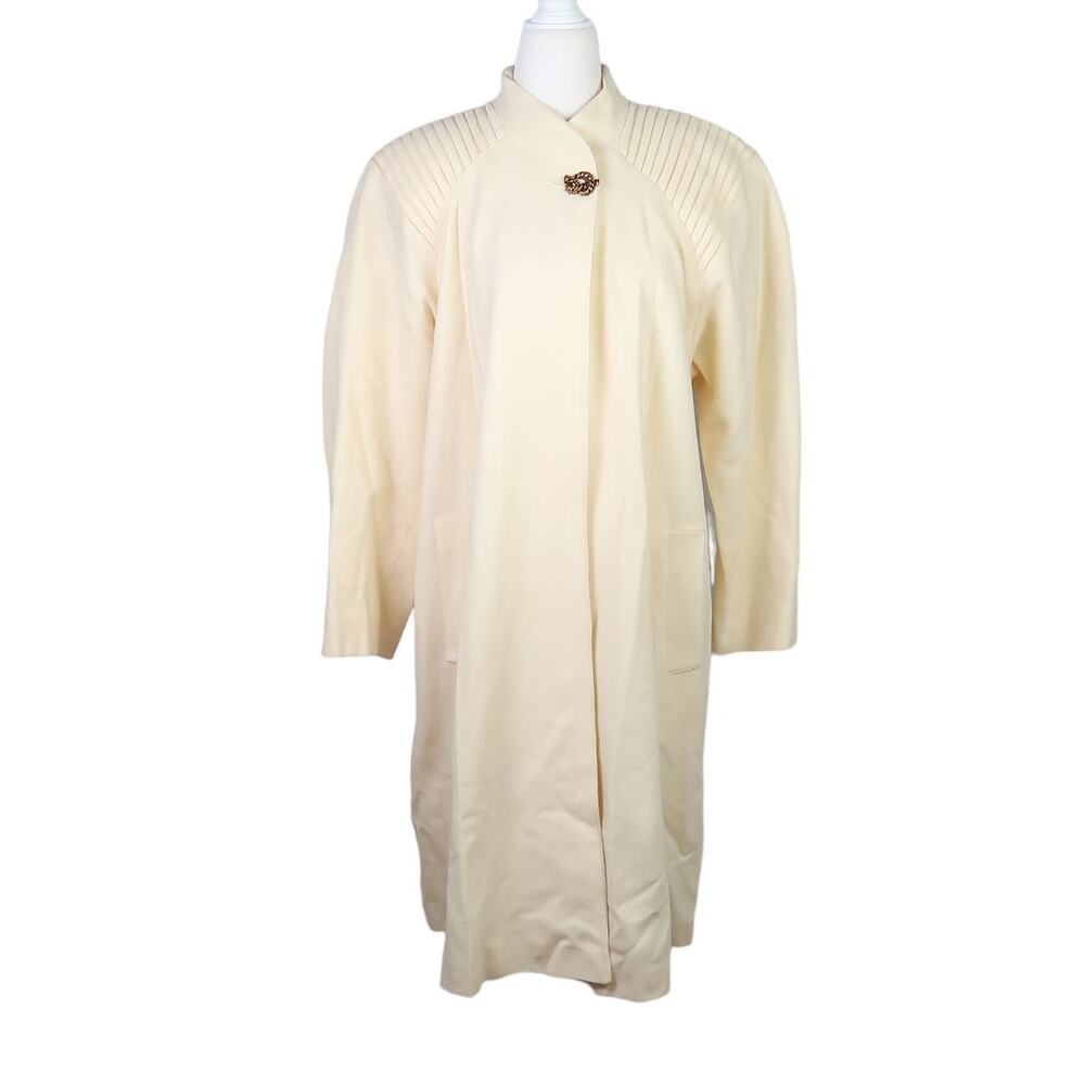Vintage 80s Portrait cream wool statement shoulder mid length coat L